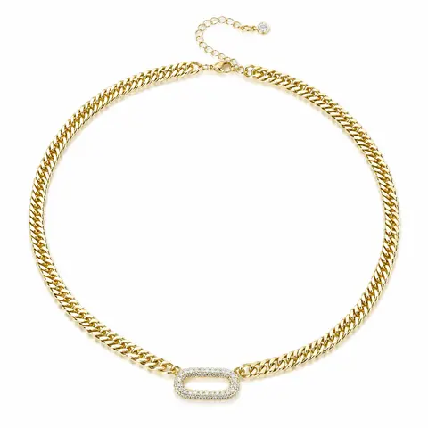 Tewiky Cuban Link Chain Necklace with Zircon Clasp for Men Women Trendy 16 Inch Zirconia Cross Pendant Jewelry Gift For BlackFriday