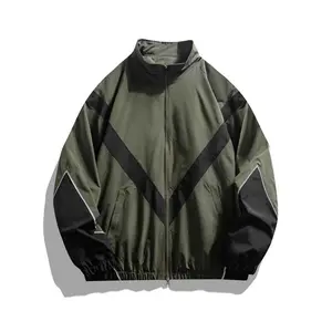 Men's Colorblock Zip Up Funnel Neck Jacket, Loose Casual Long Sleeve Zip Front Outerwear for Spring & Fall, Fashion Men's Clothes for Daily Wear