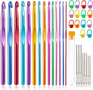 14 Sizes Crochet Hooks Set 2.0–10.0mm Colorful Metal Crochet Needles, Ergonomic for Comfortable Crocheting