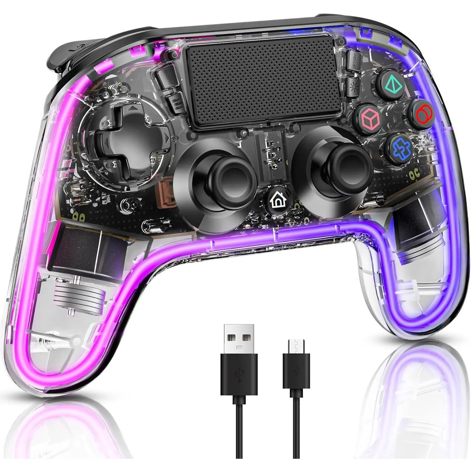 Wireless Gaming Controller - Bluetooth USB Joystick with Dual Triggers, Grippable Design, Touchpad, Dual Motor Vibration, Gyro Axis for PS4, Steam PC, Usb Controller