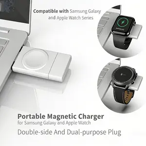 Portable 2 in 1 Magnetic Wireless Charger USB Type-C, Compatible with Iwatch & Samsung Galaxy Watch, Fast Charging Solution Smart Charging Dock