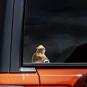 Funny cat wearing a helmet driving car sticker, Car decorative sticker - self-adhesive vinyl sticker, suitable for cars, laptops - humorous gifts for cat lovers and friends, cat accessories, Vehicle Exterior Decoration, fun design