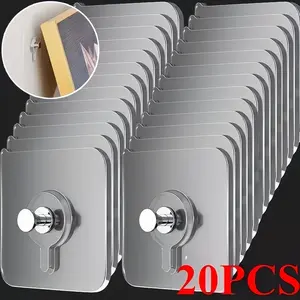20 pieces of non-drilled and seamless ceramic tile hooks - Strong adhesive wall hooks, U Shaped Hook, Hanger Hook, suitable for hanging photo frames without nails
