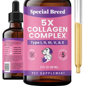 Premium Collagen for Dogs - 5x Types I, II, II, V & X Collagen Liquid Support for Joints, Skin, Coat, Bone, Immune System & HIPS - Collagen Supplement - Made in USA - 2oz