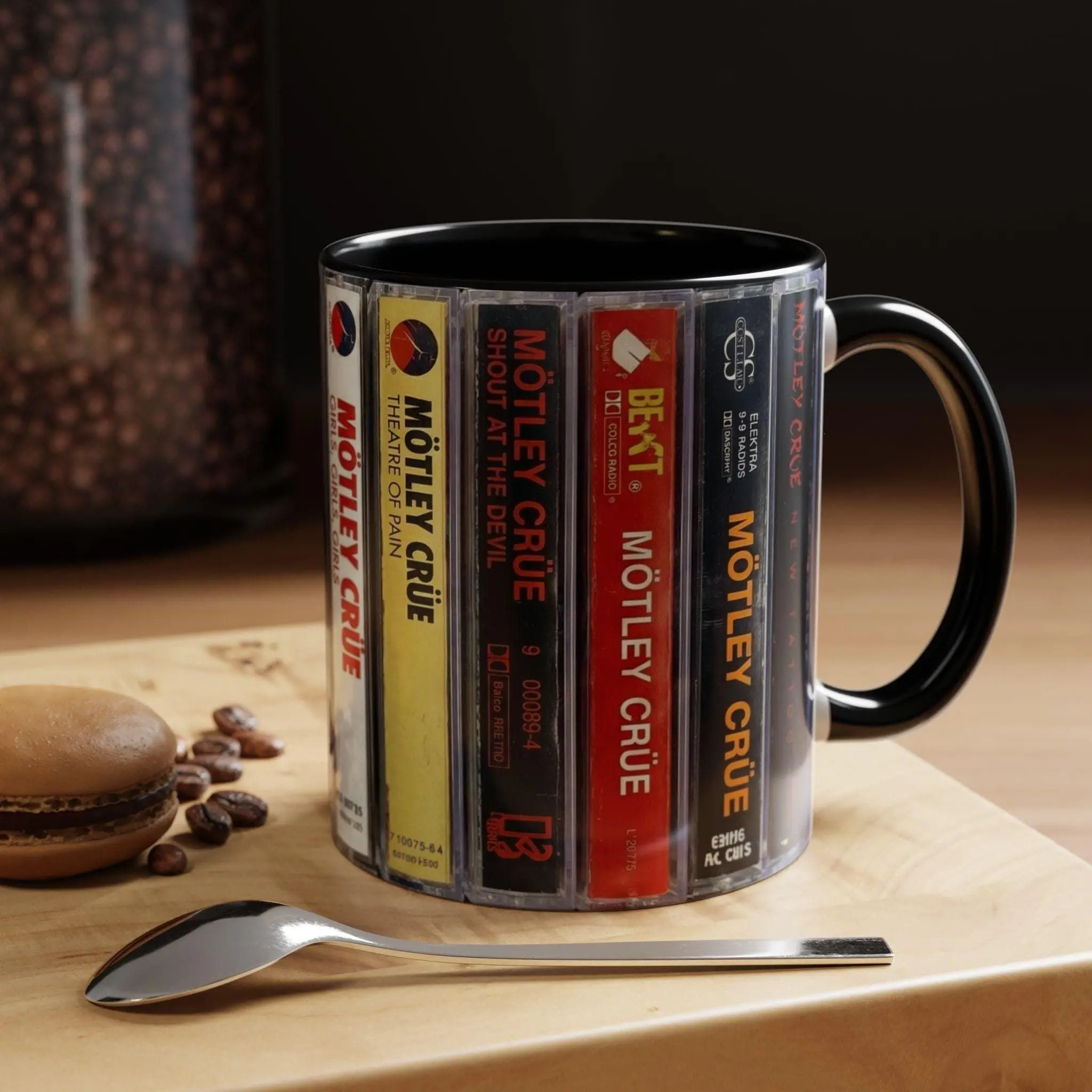 [FREE SHIPPING] Vintage Metal Band Cassette Spine Mug | Motley Crue Accent Coffee Cup | Music Lover Gift | Retro Coffee Mug | Rock Band Mug