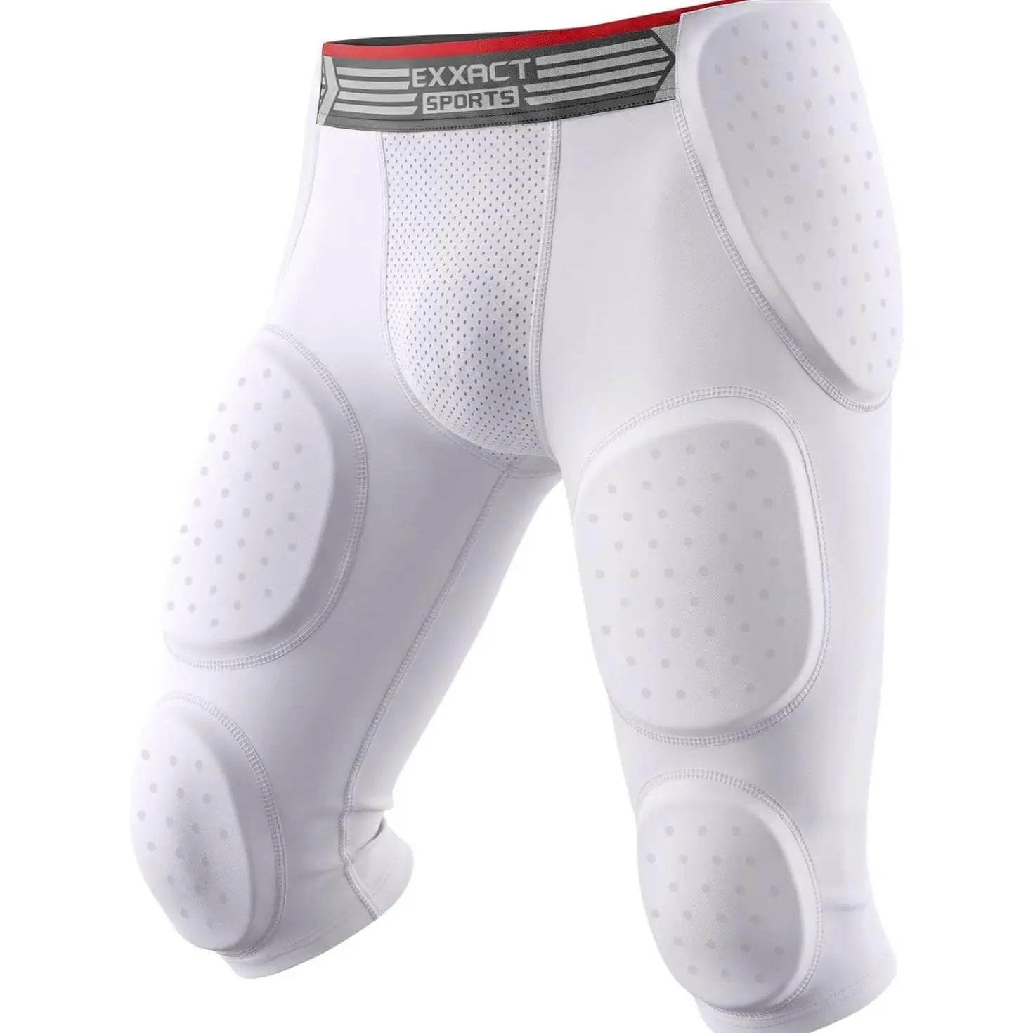 Exxact Sports Men's Battle 7-Pad Athletic Football Girdle - Snug Fit Spandex Blend Compression Shorts with Cup Pocket, Integrated EVA Foam Pads for Hips, Thighs, Knees, Tailbone, Sporty American Football Protective Gear, Synthetics, Machine Washable, Acti