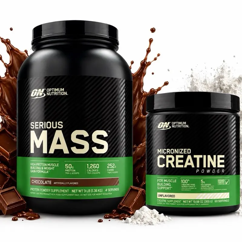 Optimum Nutrition Serious Mass Protein Powder & Micronized Creatine Monohydrate Powder Supplement Stack - Chocolate, Unflavored, Sucralose-Free, Gluten-Free - Metabolism-Boosting Dietary Fitness Daily Supplement Pack