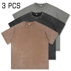 3-pack vintage heavyweight plus-size oversized men’s T-shirts; men’s summer 230 g crew neck short-sleeve T-shirt; plus-fit washed pure cotton T-shirt; solid color minimalist basic T-shirt base layer; best-selling item