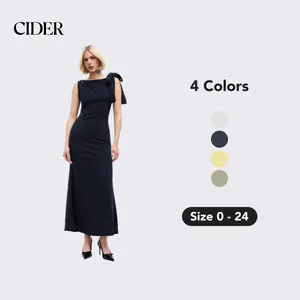 Cider Women's Casual Solid Boat Neck Bowknot Maxi Dress (Size 0-10)