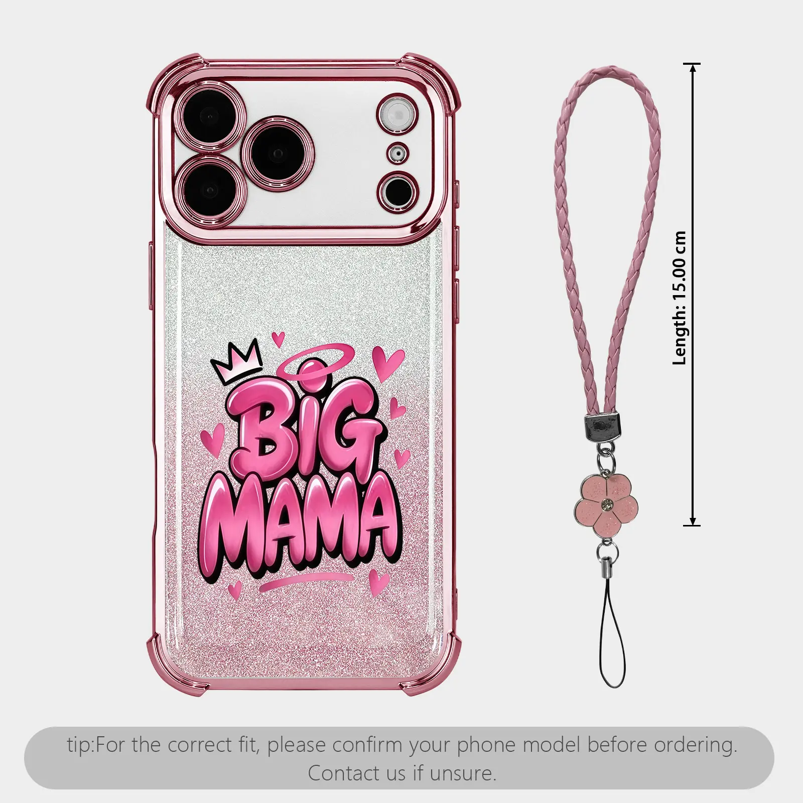 Crown Big Mama Quote Pattern Four Corner Anti-Fall Phone case for iPhone Samsung Galaxy 17Pro Max Air 16Plus 15 14 13 12 11 XR XS S26 S25 S24 S23 S22 cases, Transparent cover, Non-Yellowing, Shockproof Soft silicone, A gift for her or Mom.JL91