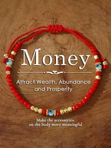 1 pc Boho Red Crystal Beaded Bracelet With Gold Accents And Blue Evil Eye - Attracts Wealth, Ideal Gift For Friends And Family, Elegant Vintage Style, All Season Charm, Charm Bracelets