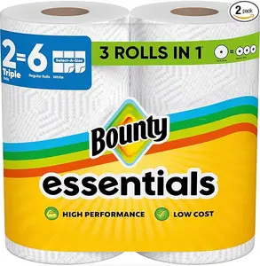 Bounty Essentials Select-A-Size Paper Towels, White, 2 Triple Rolls = 6 Regular Rolls (Packaging May Vary)
