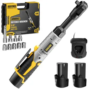 3/8" Cordless Ratchet Wrench Set, 60FT-LBS(80N.m) Electric Ratchet, 12V Extended Power Ratchet Wrench with Variable Speed, 6 Sockets, LED Light, 1/4" Adapter,1/2" Adapter,2 Batteries, Best Christmas and New Year Gift Ideas for Everyone