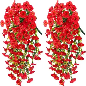 8pcs Artificial Hanging Flowers, Decorative Flowers, Fake Flowers Outdoor, Faux Morning Glory with Eucalyptus Leaves, UV Resistant Realistic Plants for Home Garden Decor, Multi-Color, Decoration Items, Outdoor Patio Decoration