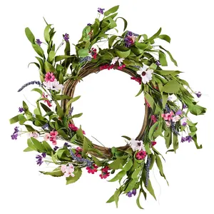 【Spotlight Day】VEVOR Artificial Decorative Wreath, 22 in, Pink Green, Decorated with Daisies, Babysbreath, Buds, Year Round Wreath for All Seasons Indoor and Outdoor Home Wall Window Festival Wedding Decorations