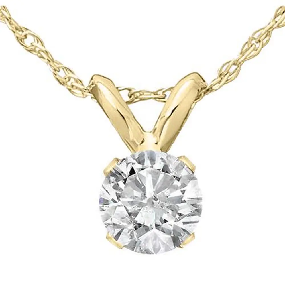 7/8 Ct Round Diamond Solitaire Pendant in White or Yellow Gold 18" Necklace