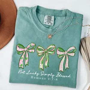 Comfort Colors Not Lucky Simply Blessed  T-shirt, Christian St Patrick Day Tee, Religious Lucky Clover T-shirt, Blessed Mama Gift Roman 4:7-8 Bible Verse Top