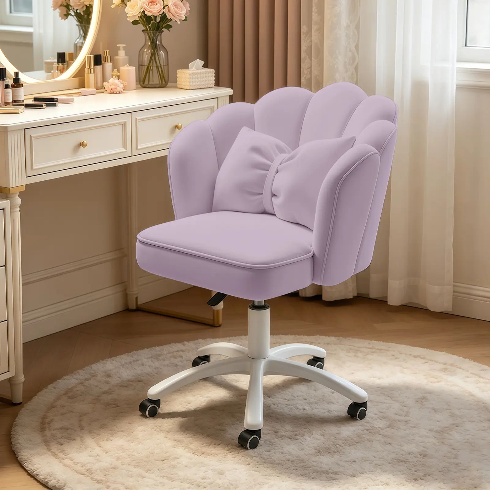 Office Chair Cute Petal Desk Chair, Modern Fabric Home Butterfly Chairs Height Adjustable Chair Makeup Chairs Computer Chairs