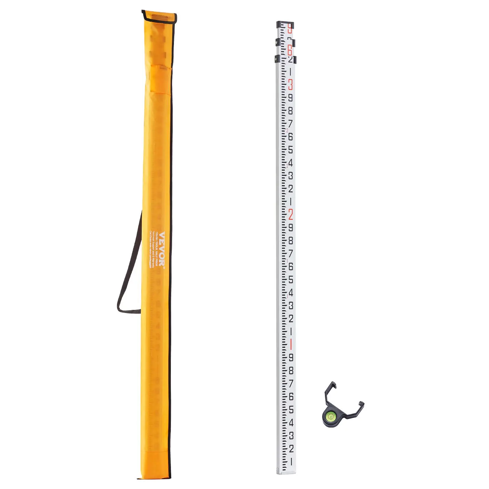 【summerfinds】VEVOR Aluminum Grade Rod, 9-Feet/10ths 3 Sections Telescopic Measuring Rod,Double-Sided Scale 1/10ft Leveling Rod Stick,Aluminum Alloy Survey Rod with Bubble Level&Carrying Bag for Houses,Walls,Floors