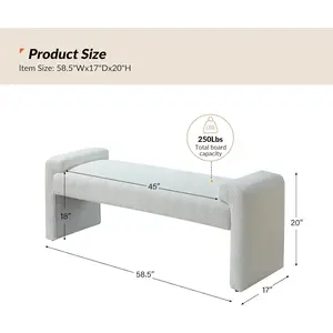 58.5" End of Bed Bench, Modern Fabric Upholstered Entryway Bench with Solid Wood Frame, Ivory