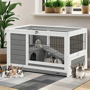 AECOJOY Rabbit Hutch with Deeper No Leak Tray & Run, 35.4’’ Pet House for Small Animals Rabbit Cage Guinea Pig House Bunny Hutch Indoor & Outdoor