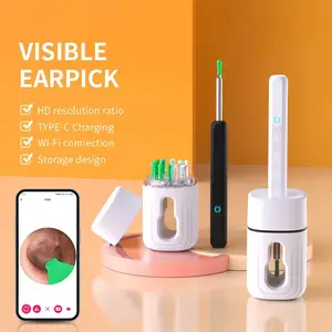 Earwax Removal Tool Set with Camera Portable 360° Wide Angle Ear Cleaner Type-C Rechargeable Waterproof Endoscope for iPhone Android Phones Father's Day Gifts