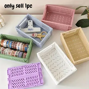 Mini folding plastic storage box, student desktop organizer, hand account tape, stationery folding basket, storage basket, Collapsible storage baskets