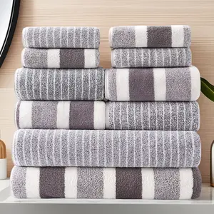 10 Pcs Wide Striped Towel Set, Super Soft Quick Dry Towels, High Absorbent Lint-Free Towel for Bathroom, Beach, Swimming, Surfing, Camping, Home & Hotel, Ideal Christmas & Birthday Gifts