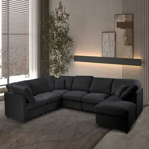 117" Modular Sectional Sofa,U-Shaped Chenille Sofa Couch with Movable Ottoman,Modern 7 Seat Cloud Sectional Couches for Living Room Office