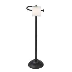 Toilet paper holder bracket, weighted base, matte black, freestanding bathroom floor stand, 25 inches