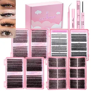 Gift Box Mixed Eyelash Extensions, Fluffy Dense Natural 5-18mm, DIY Lashes with Bond&Seal&Remove&Eyelash Tweezers Large Capacity Set