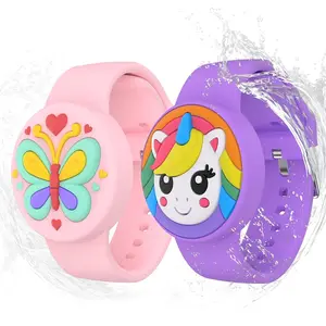 P-HBL08    Waterproof Airtag Bracelets for Kids - (2 Pack) Soft Silicone Hidden Air tag Wristband - Lightweight GPS Tracker Holder Compatible with Apple Airtag Band for Child (Purple/Butterfly)
