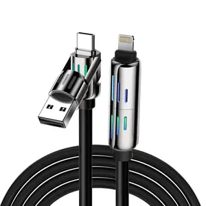3.3FT/6.6FT 4-in-1 USB-C Cable, PD Fast Charging, Data Sync, USB-A, Type-C, Lightning, Aluminum, Compatible