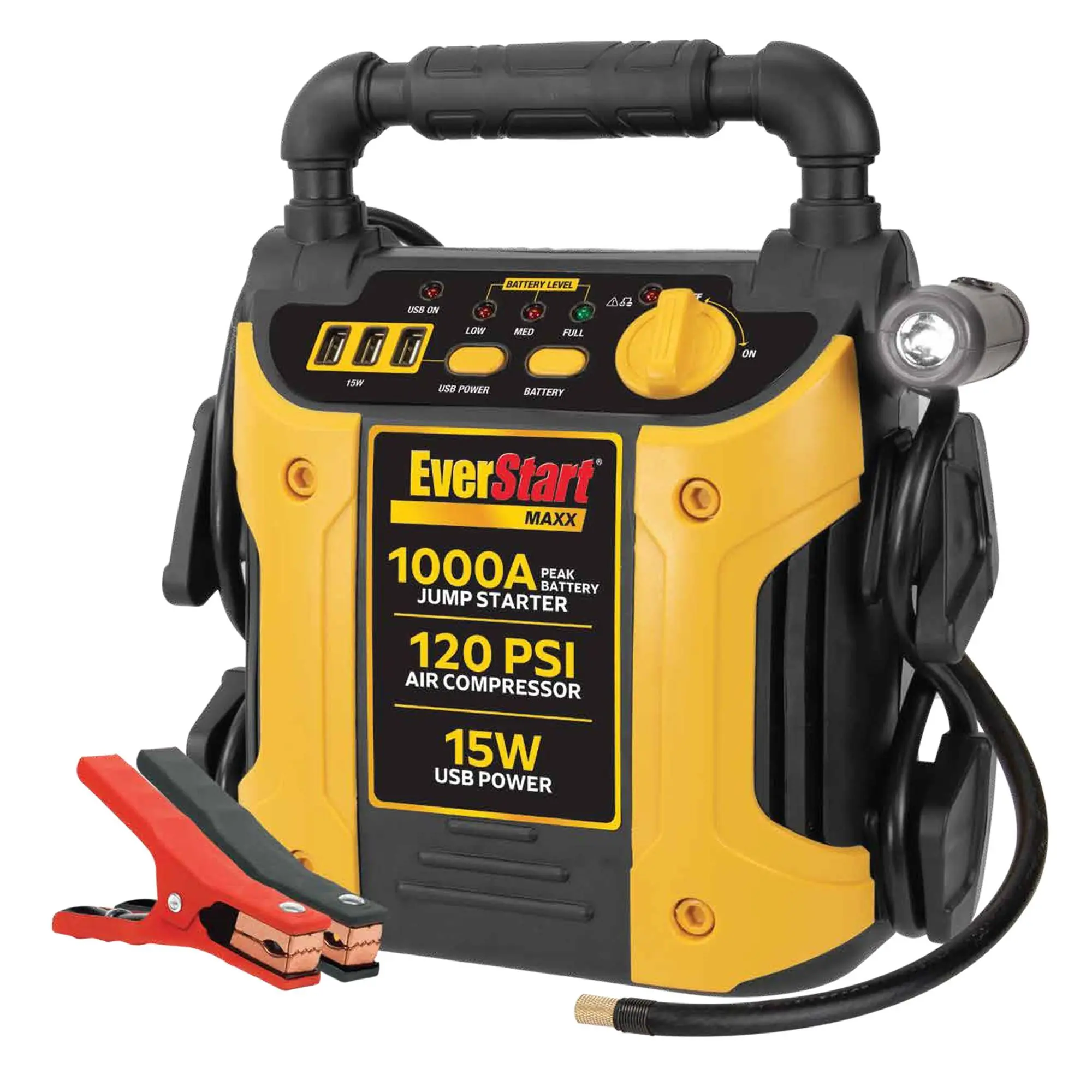 EverStart Maxx 1000 Peak Amp Jump Starter with 120 PSI Compressor, Pivoting Light, 3X USB Ports