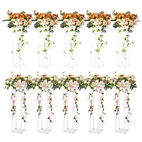 VEVOR 10-Frame Round Light-Through Acrylic Ornament Frame (23.6in) - Transparent, Stable, Sturdy Flower-Ready Stand Vase Column, Modern Elegant Decoration for Wedding T-Stage, House Decor