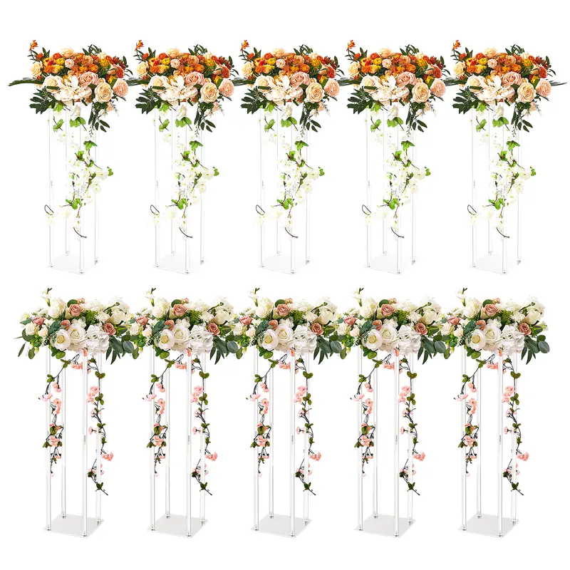 VEVOR 10-Frame Round Light-Through Acrylic Ornament Frame (23.6in) - Transparent, Stable, Sturdy Flower-Ready Stand Vase Column, Modern Elegant Decoration for Wedding T-Stage, House Decor