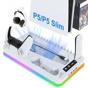 Ps5 Cooling Stand Charger Base, Vertical Fan Cooler, Multi-Function Charging Station with Hook, Ps5/ps5 Slim Accessories, Charging Dock Accessories