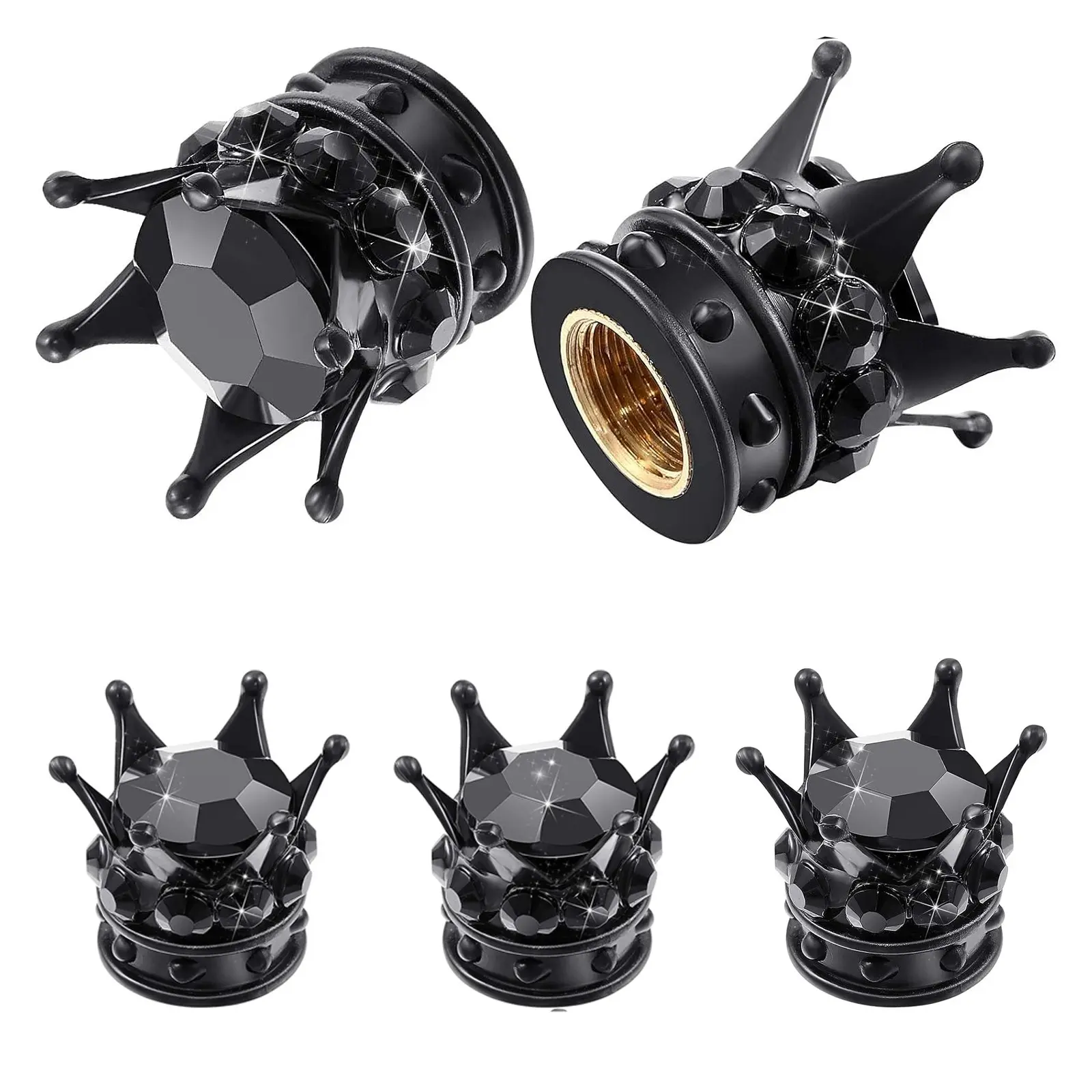 5-Pack Crown Tire Valve Caps, Shiny Crystal Shape, Universal Chrome, Durable Abs Plastic, Easy Install, Perfect Gift for Car Enthusiasts