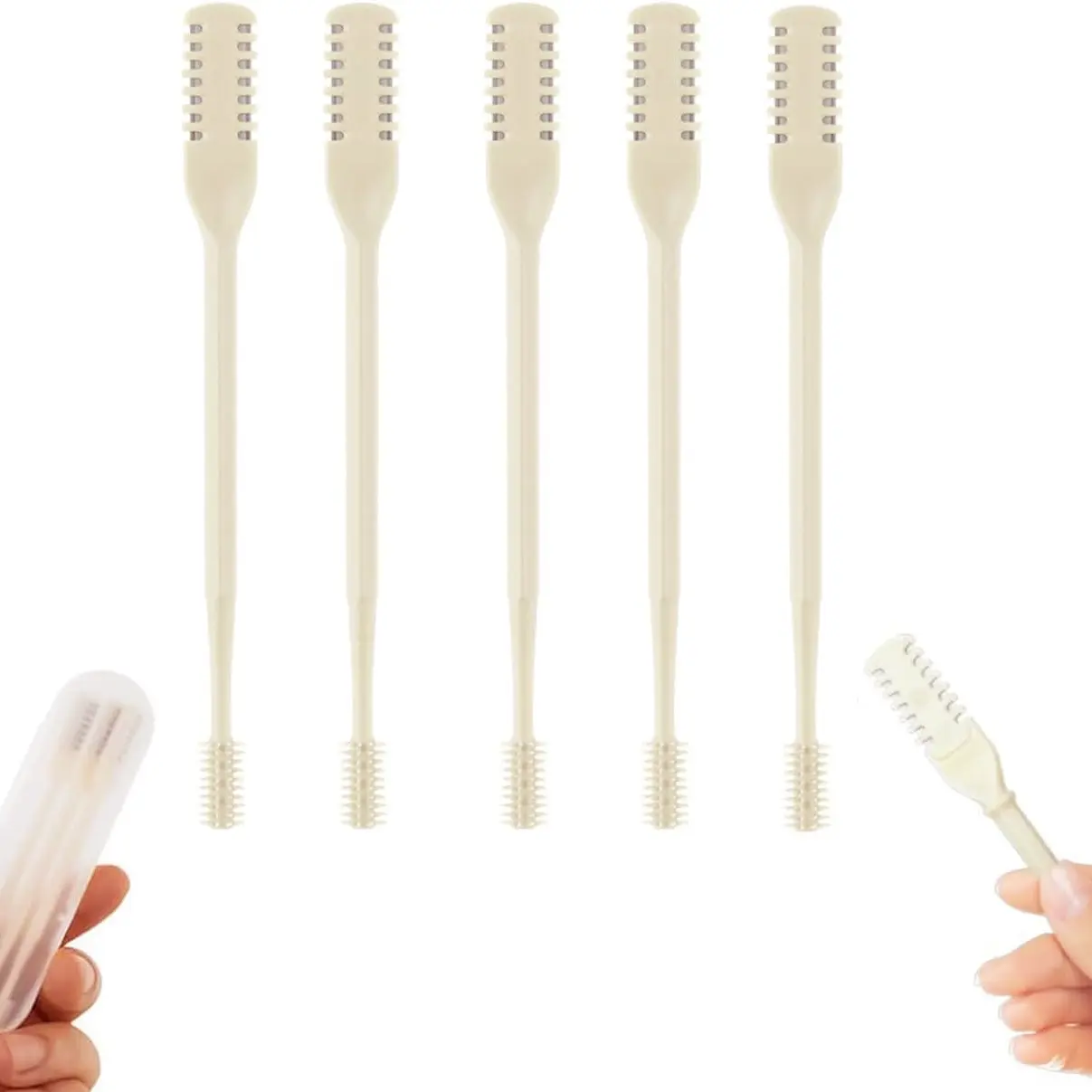 5 Pcs Stainless Steel 2-in-1 Small Nasal Cutter - Upgrade Double-Sided Nose Knife, 360-Degree Nostril Hair Remover Tool for Adults, Travel-Friendly, with Soft Cleaning Brush (Cream)