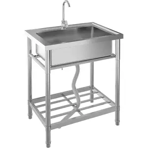 Stainless Steel Utility Sink 24"-47" with Cold/Hot Water Pipe, Free Standing Single Bowl Kitchen Sink with Faucet, Legs, Storage Rack, for Garage, Outdoor Garden, Backyard, Restaurant, Industry