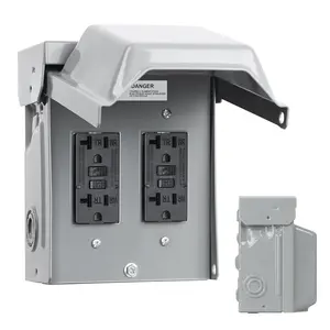 Outdoor Electrical Outlet Box, Dual 20 AMP WRTR GFCI Outlets, Weatherproof Outside Receptacle Box with  Metal 3R Enclosure, Lockable Outlet Cover for Outdoor Power, ETL Listed
