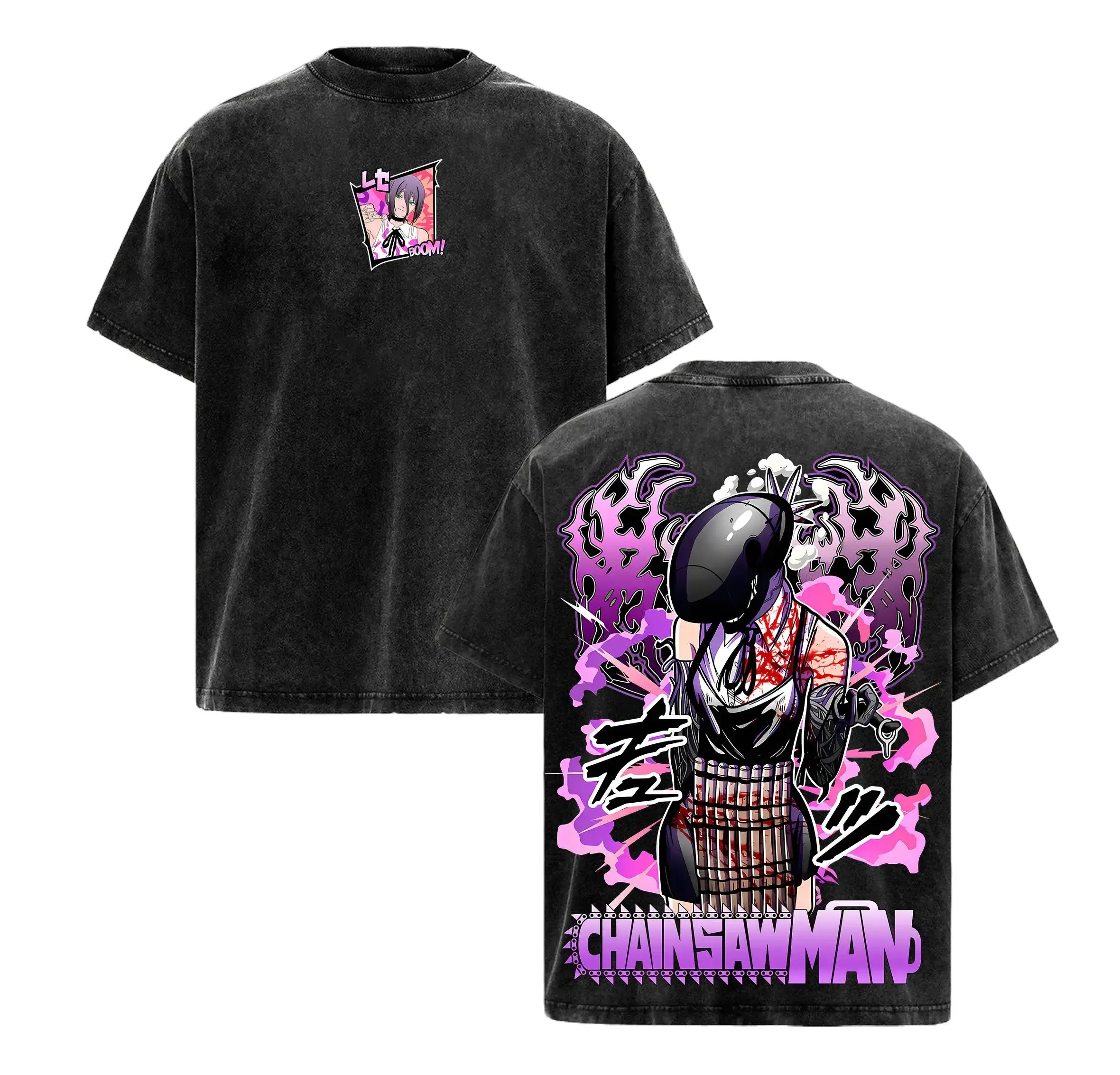 Chainsaw Man Vintage Anime T-Shirt Reze Bomb Devil Girl Graphic Tee Oversized Streetwear Retro Shirt Heavy Cotton Manga Gift for Chainsaw Man Fans