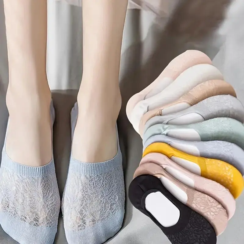 5 Pairs of Breathable and Sweat Absorbing Boat Socks,  Thin Cotton Shallow Mouth Mesh Invisible Breathable Cotton Boat Socks Womenswear Women