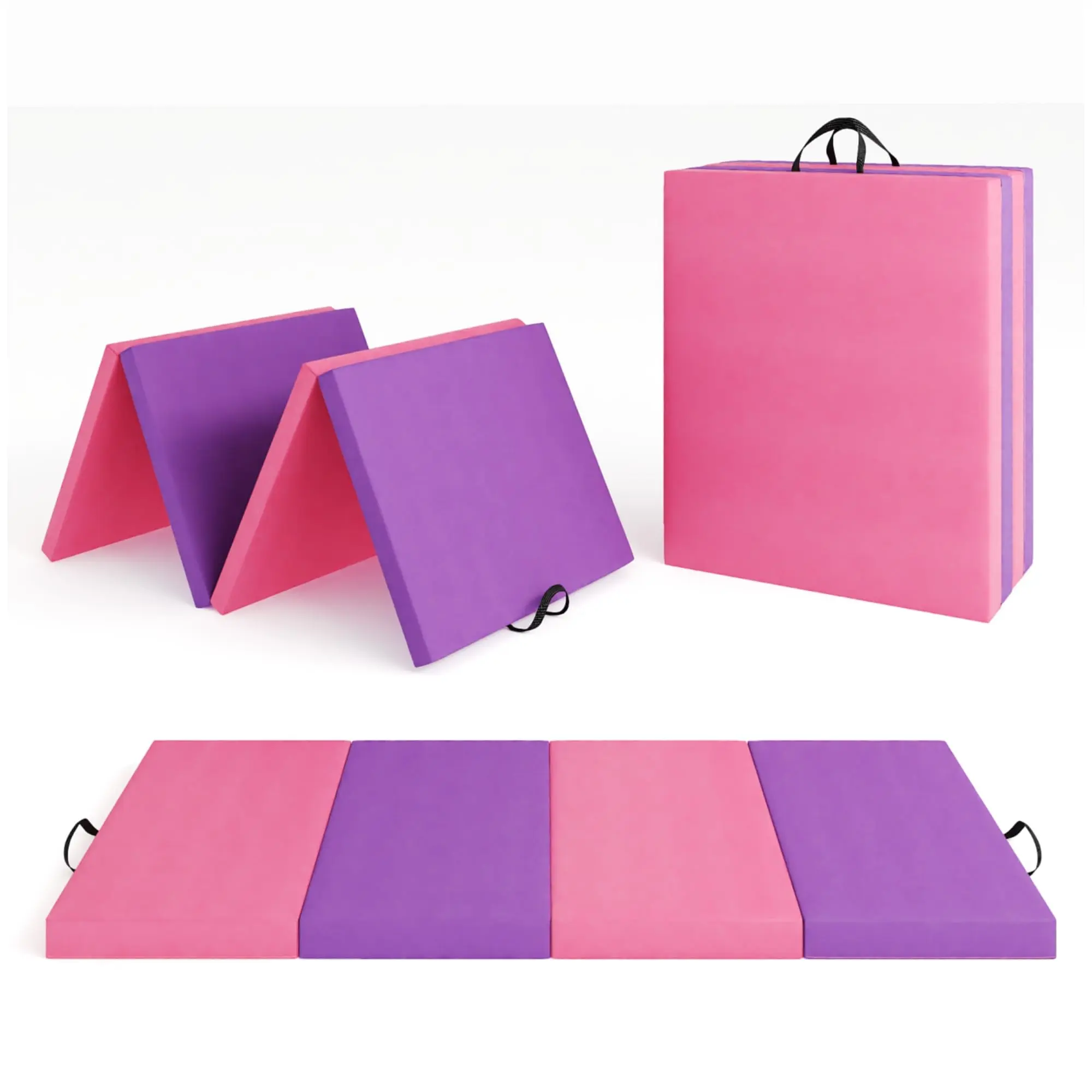 Folding gymnastics mat, 6x3 feet/6x2 feet exercise mat and gymnastics rolling mat, thick and portable home gym floor mat for yoga, Pilates, aerobic exercise, and martial arts training, four mat folding design