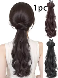 Women's Synthetic Hair Clip Ponytail Extension, Natural Wave Style, Medium Length 16 Inches, High-Temperature Resistant, Daily Use Wig Accessories, Synthetic Hairpieces