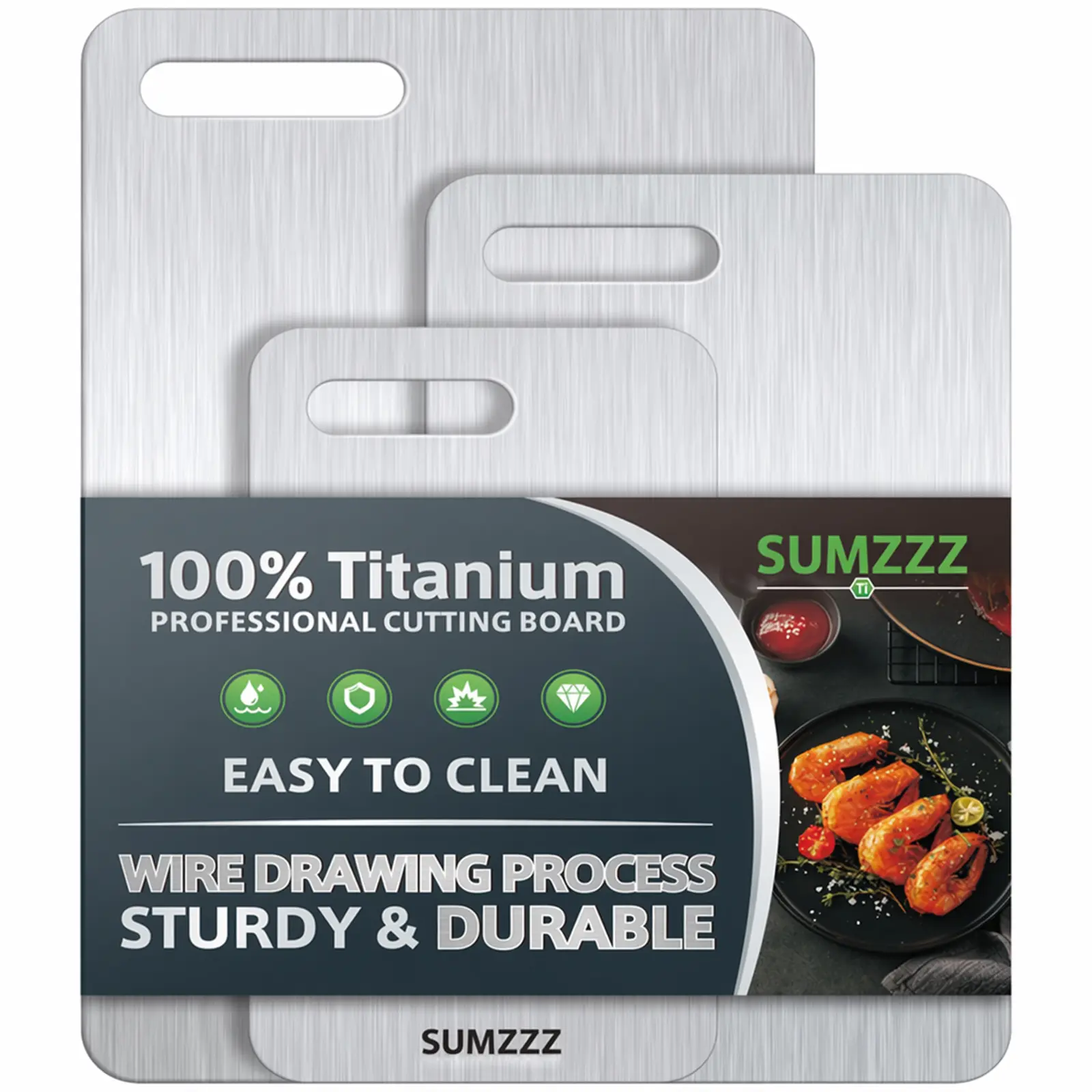 SUMZZZ Stainless Steel Cutting Boards Set of 3, 100% PureStainless Steel Kitchen Cutting Board, Double-Sided Non-Toxic Cutting Board, Ideal for Slicing and Dicing Meats,Features Handle, Dishwasher Safe chopping board metalfood-grade Multifunctional gas