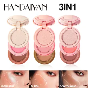 Handaiyan Three-Color Contour Compact Palette, Long-Lasting Waterproof Highlighter Blush Eyeshadow, Multi-Effect Makeup Kit for Beginners