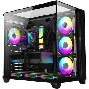 OV403 ATX Mid-Tower PC Case, Pre-Installed 4 x 120mm Prism ARGB PWM Fans and Graphics Card Holder, Three-Sided Tempered Glass Panels, USB 3.0 & Type-C Ports, Gaming Computer Case - Black