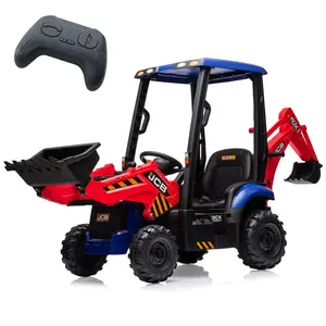 【GARVEE】4 in 1 Ride On Excavator & Bulldozer - 12V Electric Vehicle with Remote Control, Front Loader, Digger, Horn, Adjustable Seat, and Excavator Ride On Car Toy in Red
