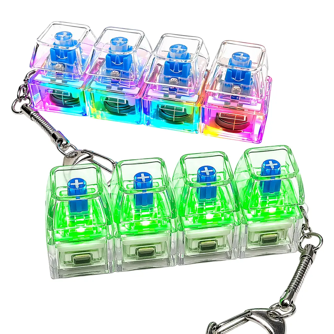 Glowing Keyboard Fidget Toy, 4-In-1 Decompression Button Keychain, Stress Relief Finger Clicker, Transparent Color